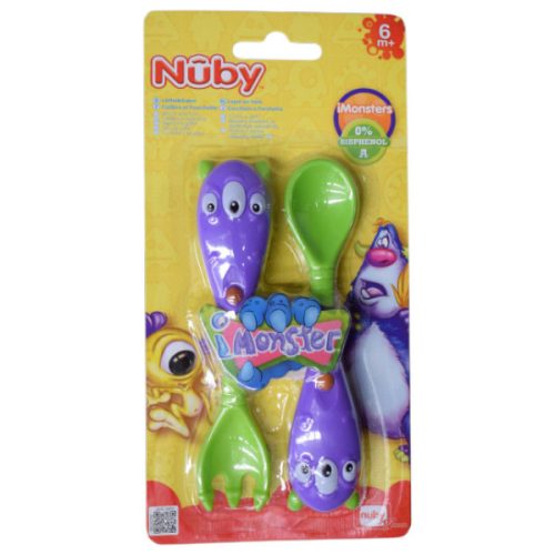 Nuby iMonster műanyag evőeszköz szett (kanál+villa) 6 hónapos kortól