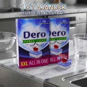   1+1 Ajándék! Dero Power Clean XXL All In One Mosogatógép Tabletta Duó Csomag (2 x 60 db)
