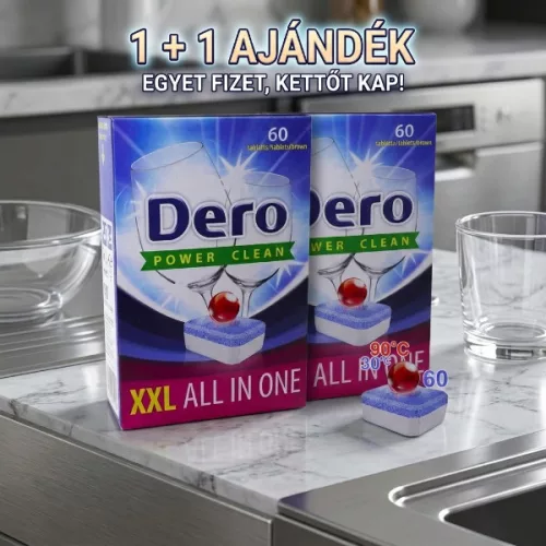 1+1 Ajándék! Dero Power Clean XXL All In One Mosogatógép Tabletta Duó Csomag (2 x 60 db)