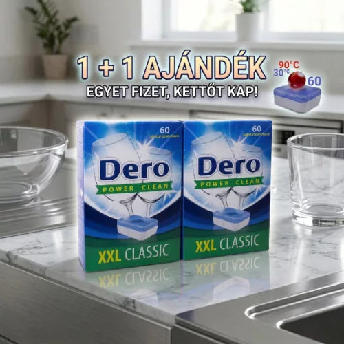 1+1 Ajándék! Dero Power Clean XXL Classic Mosogatógép Tabletta Duó Csomag – 2 x 60 db
