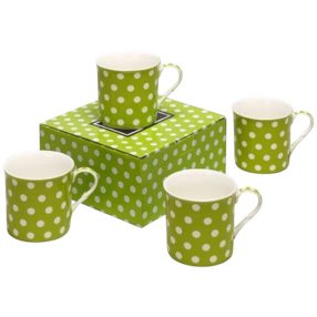   Strechcol Heath McCabe Porcelán Bögre Szett – 4 darabos, Zöld-fehér pöttyös kivitel