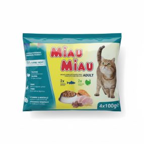 Miau Miau nedves macskaeledel MIx 4*100g, Pulyka/Lazac