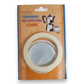   Felújító és Szerviz Készlet Kotyogós Kávéfőzőkhöz – 1 db Fém Szűrő + 3 db Gumitömítés (9 Személyes Modellekhez)
