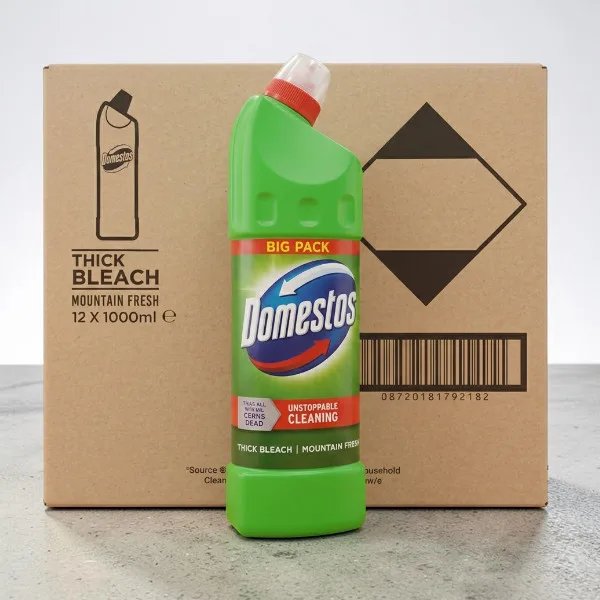Domestos Mountain Fresh Tisztítószer gél 12×1 liter – Kartonos gazdaságos kiszerelés a maximális higiéniáért
