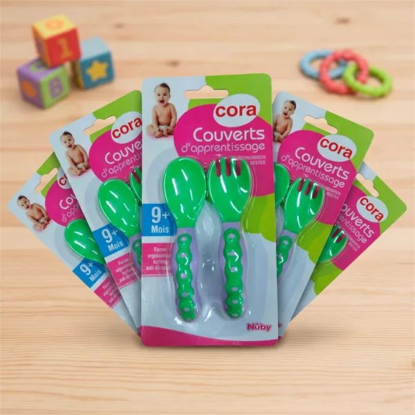 Nuby x Cora Ergonomikus Gyermek Evőeszköz Készletkanál és Villa (9 hónapos kortól)