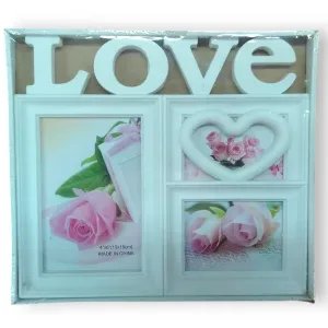 „LOVE” Műanyag Kollázs Képkeret – 3 Fotó Részére (25 x 22 cm)