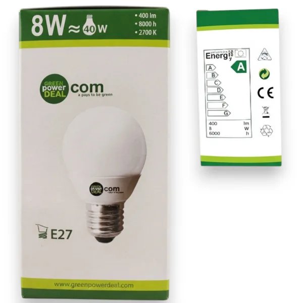 Green Power Deal Energiatakarékos Kisgömb Izzó – E27, 8W (40W)