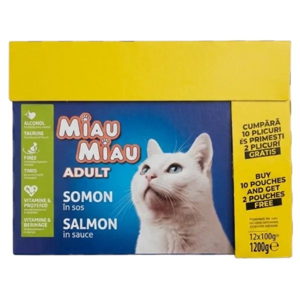 Miau Miau Nedves Macskaeledel – Lazac (12 x 100g)
