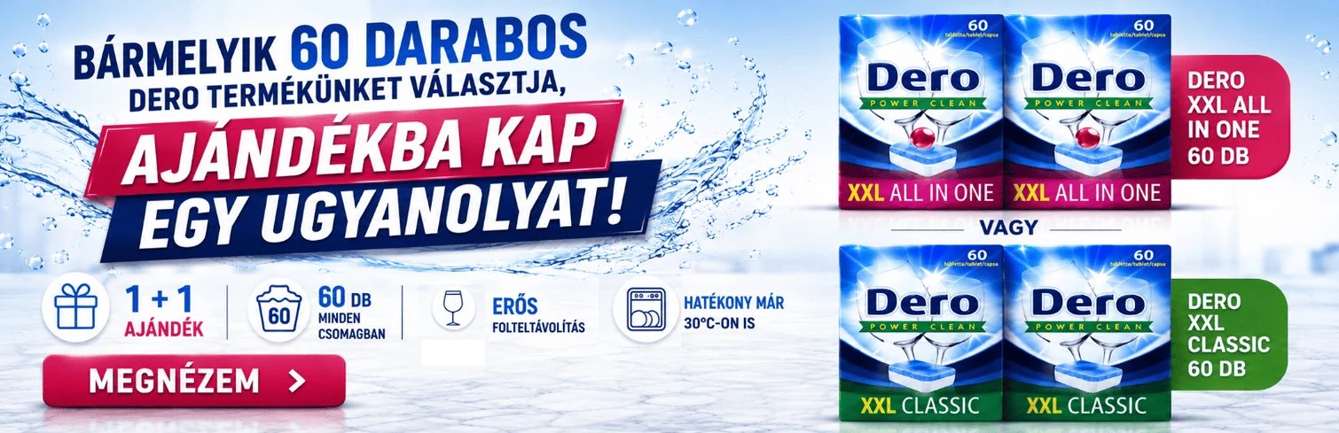 1+1 Ajándék: Dero Power Clean XXL mosogatógép tabletta duó csomag