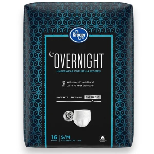 Kroger Overnight Unisex Inkontinencia Alsónemű – Éjszakai védelem, S/M (16 db)