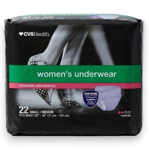 CVS Health Női Inkontinencia Alsónemű – Mérsékelt Nedvszívó képesség, Small/Medium (22 db)