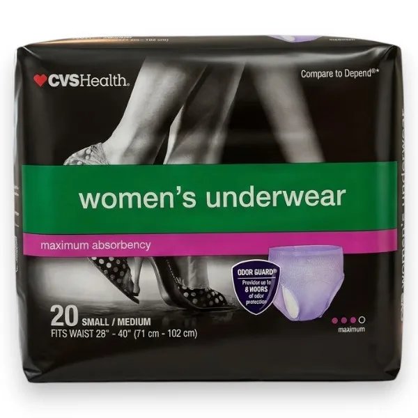 CVS Health Női Inkontinencia Alsónemű – Maximum Nedvszívó képesség, Small/Medium (20 db)