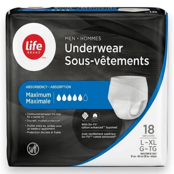 Life Brand Férfi Inkontinencia Alsónemű – Maximum Nedvszívó képesség, L/XL (18 db)
