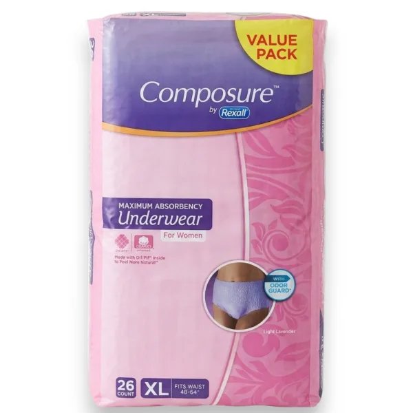 Composure by Rexall Női Inkontinencia Alsónemű – Maximum Nedvszívó képesség, XL (26 db)