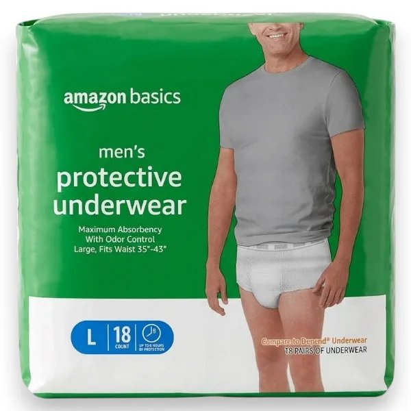 Amazon Basics Férfi Védő Alsónemű – Maximum Nedvszívó képesség, Large (18 db)